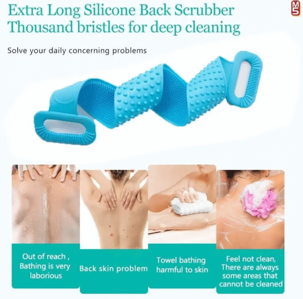 Silicone Back Scrubber for Shower – Bath Body Brush & Back Washer with Handles for Men and Women