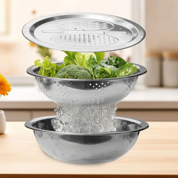3 in1 Stainless Steel Bowl Set Strainer & Grater Bowl